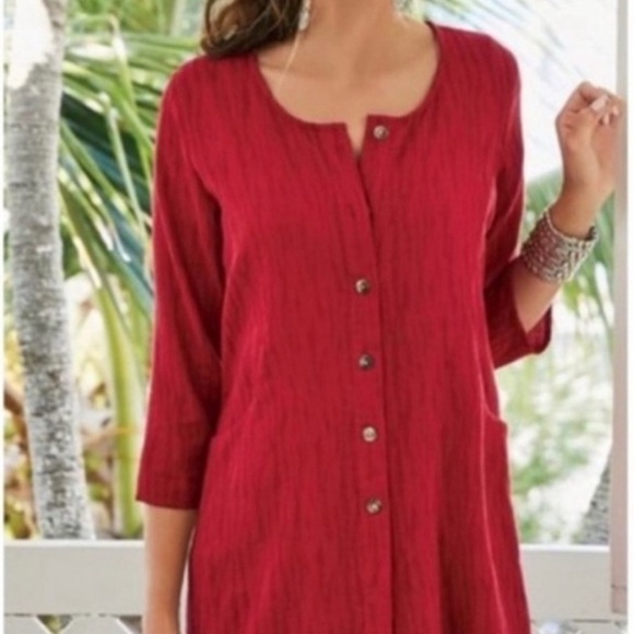 Soft Surroundings Ellis Tunic Womens M Charcoal Button Front Textured Lagenlook - Picture 9 of 9